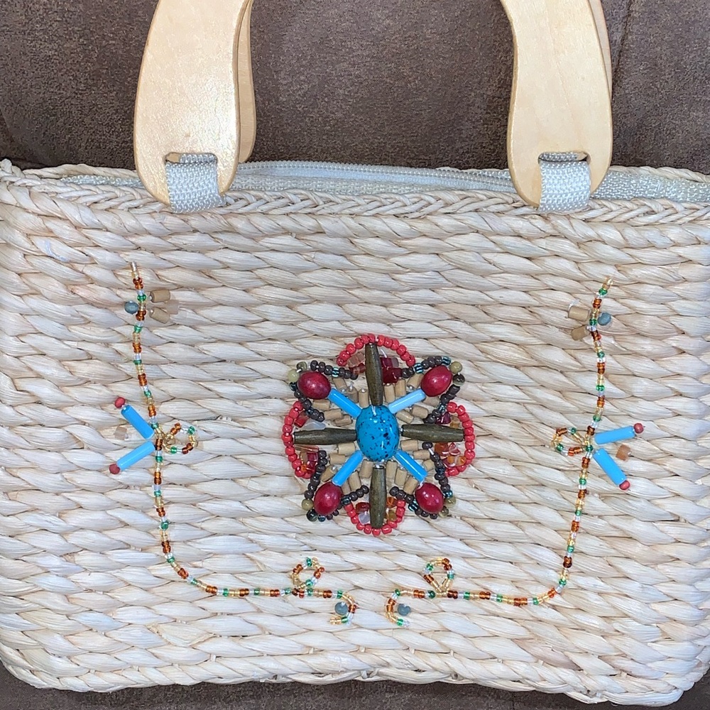 100% straw beaded embellished Cottagecore grannycore costal Boho beachy purse - Picture 2 of 5